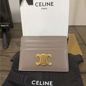 Celine Triomphe Card Holder in Pebble Shiny Calfskin